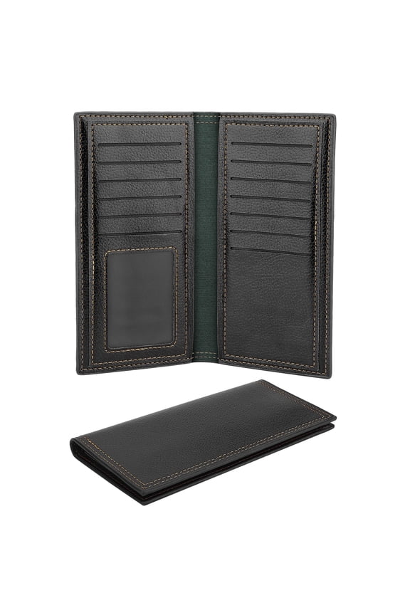 Long Bifold Wallet for Men, Slim PU Leather Purse, RFID Blocking Credit Card Holder, Black