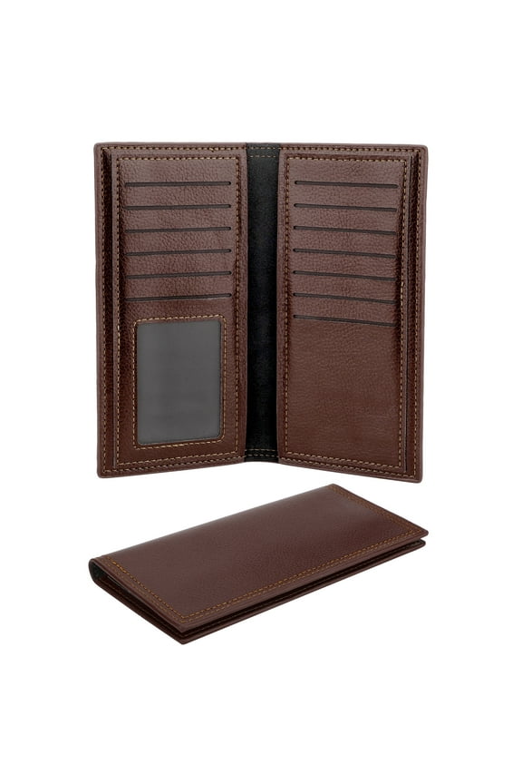 Long Bifold Wallet for Men, Slim PU Leather Purse, RFID Blocking Credit Card Holder, Coffee