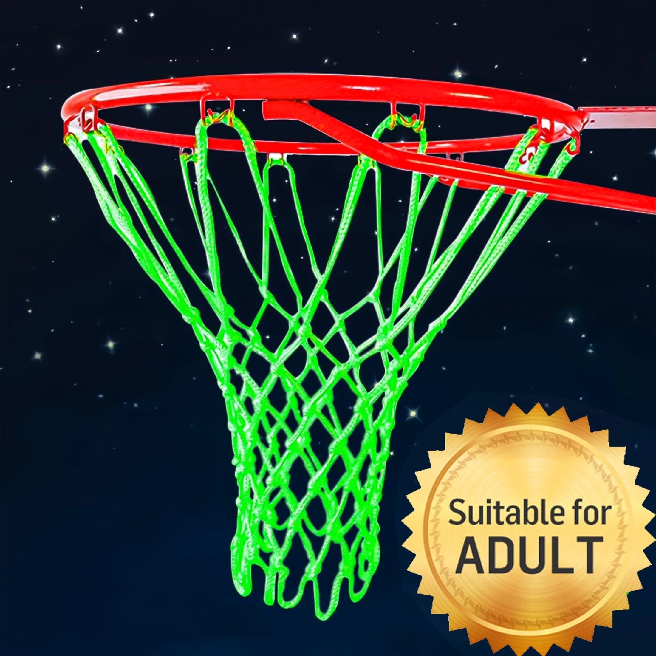 EEEkit Luminous Basketball Net, Heavy Duty Nightlight Basketball Net, Glow in the Dark, All Weather Anti Whip, 12 Loops Standard Size Basketball Net for Outdoor