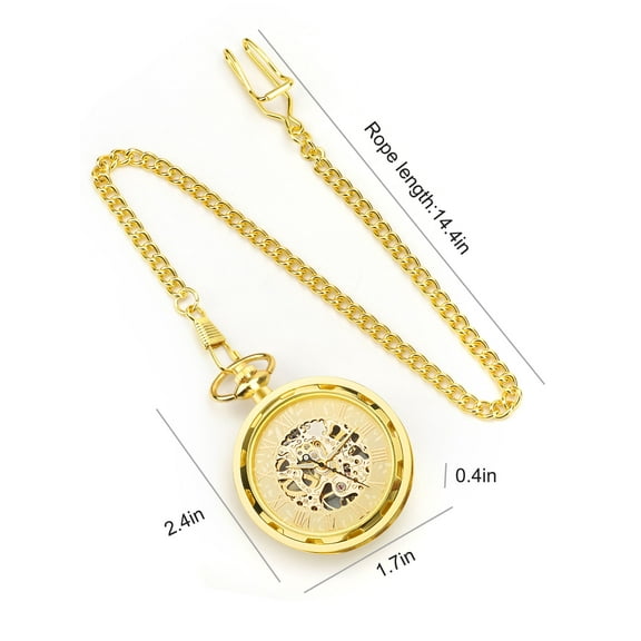 EEEkit Men's Retro Mechanical Skeleton Pocket Watch with Chain, Roman Numerals, Black/Gold