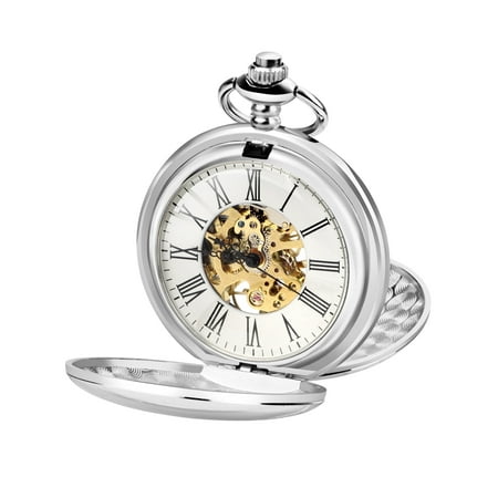EEEkit Men's Skeleton Mechanical Pocket Watch, Retro Roman Numerals, 3 Colors