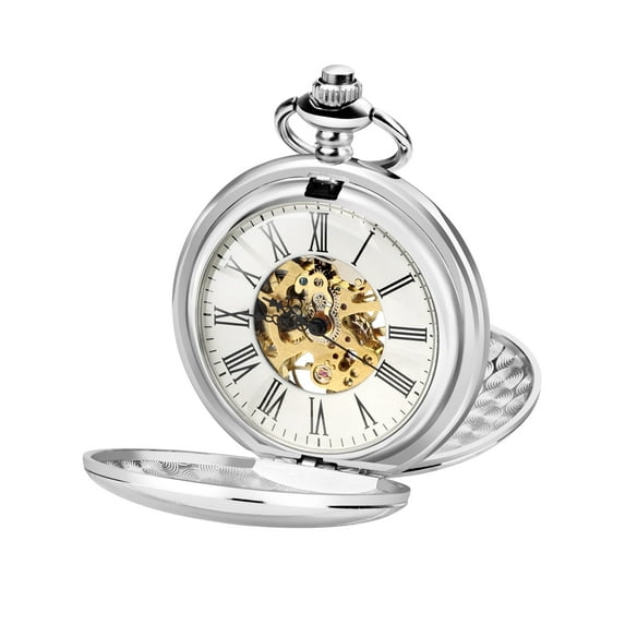 EEEkit Men's Skeleton Mechanical Pocket Watch, Retro Roman Numerals, 3 Colors