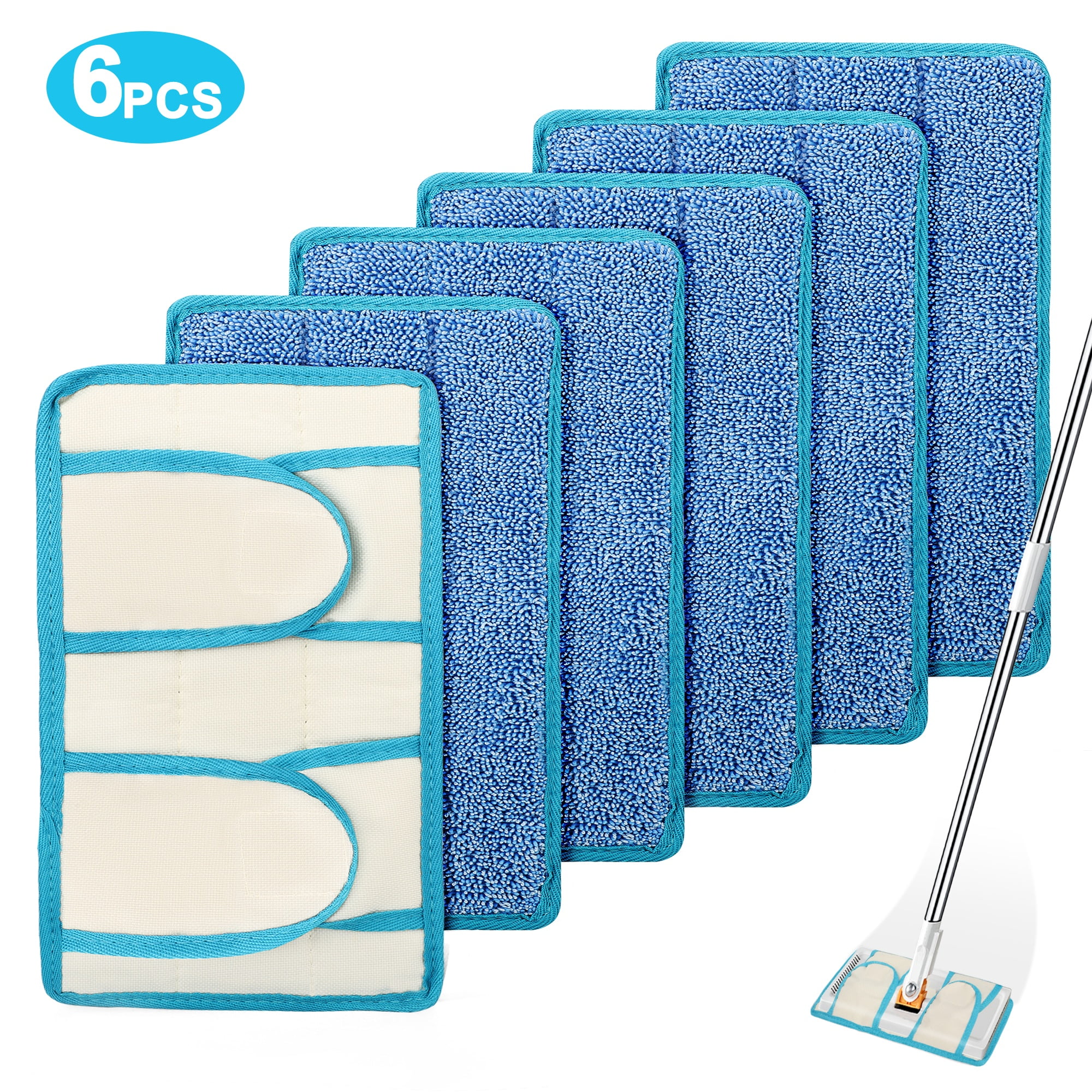 EEEkit Microfiber Replacement Pads Fit for Swiffer Sweeper Mop, Dry & Wet Use 6Pcs Blue