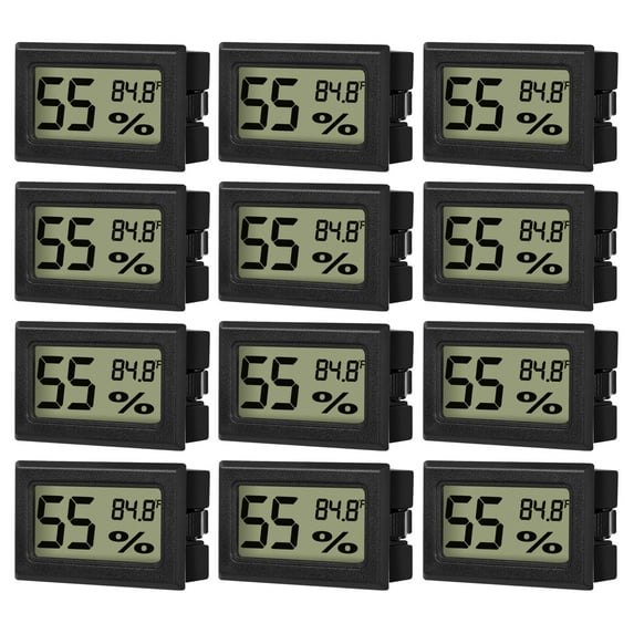 EEEkit Mini Digital Thermometer Hygrometers, 12pcs Indoor Temperature Humidity Meters with LCD Display, Fahrenheit for Greenhouse, Humidors, Reptile Tanks, Guitar Cases