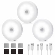 EEEkit Motion Sensor Puck Lights, Wireless 10 LED Under Cabinet Lighting, USB Rechargeable (3Pcs, White)