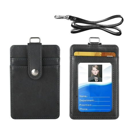 EEEkit Office ID Card Lanyard, Leather Wallet ID Badge Card Credit Holder Neck Strap Lanyard 5 Slot for Work Office