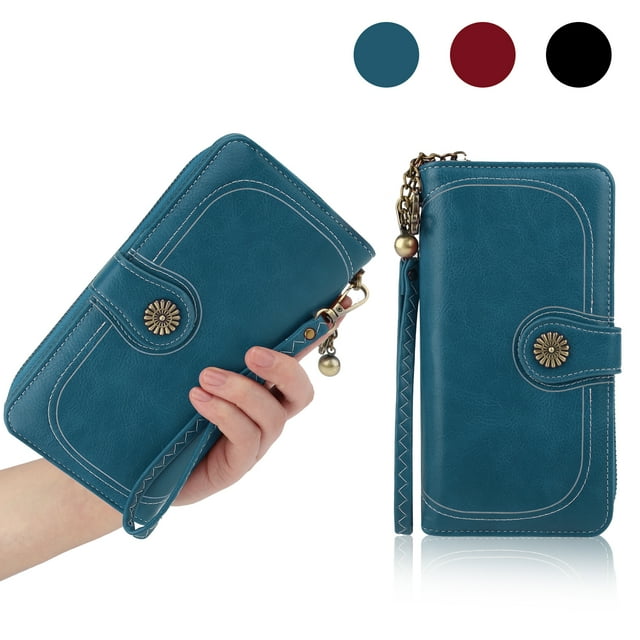 EEEkit PU Leather Wallet for Women, Large Capacity Long Clutch, Bifold