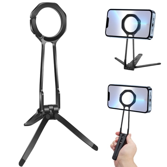 EEEkit Magnetic Phone Tripod Stand, Foldable Phone Mount Compatible with MagSafe for iPhone 17/16/15/14 and Metal Ring Phones