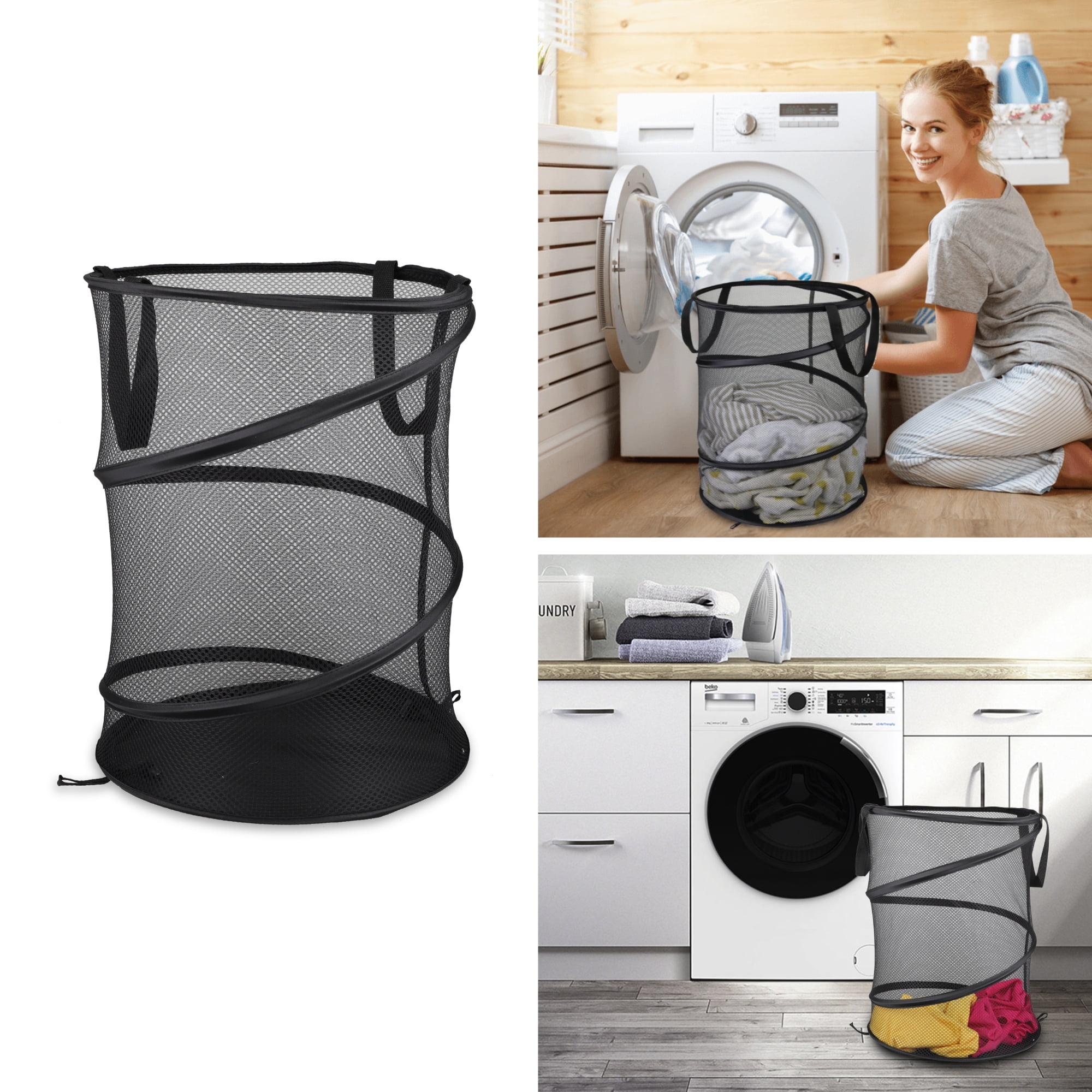 EEEkit Pop Up Mesh Laundry Hamper, Black Collapsible Storage Basket