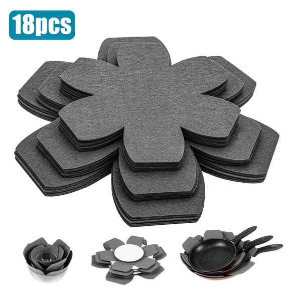 EEEkit Pot Pan Protectors, 18pcs Cookware Separator Pads, 3 Sizes Felt Pot Protectors for Stacking and Scratch Protection, Gray