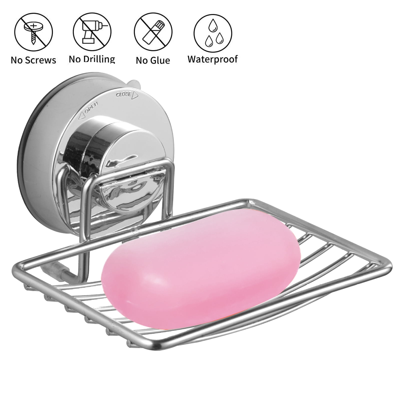 EEEkit Powerful Vacuum Suction Cup Soap Dish, Waterproof Soap Tray Bar Soap Basket, Strong Rustproof Stainless Steel Wall Mounted Soap Saver Sponge Holder for Bathroom & Kitchen Sink, No Drilling