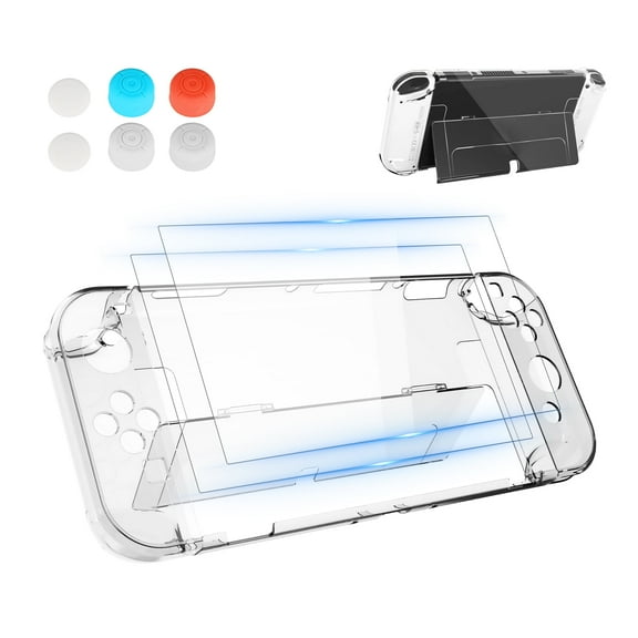 EEEkit Protective Case Fit for Nintendo Switch OLED, Dockable Clear Case Cover Accessories Fit for Nintendo Switch OLED with Tempered Glass Screen Protector and 6 Thumb Grips