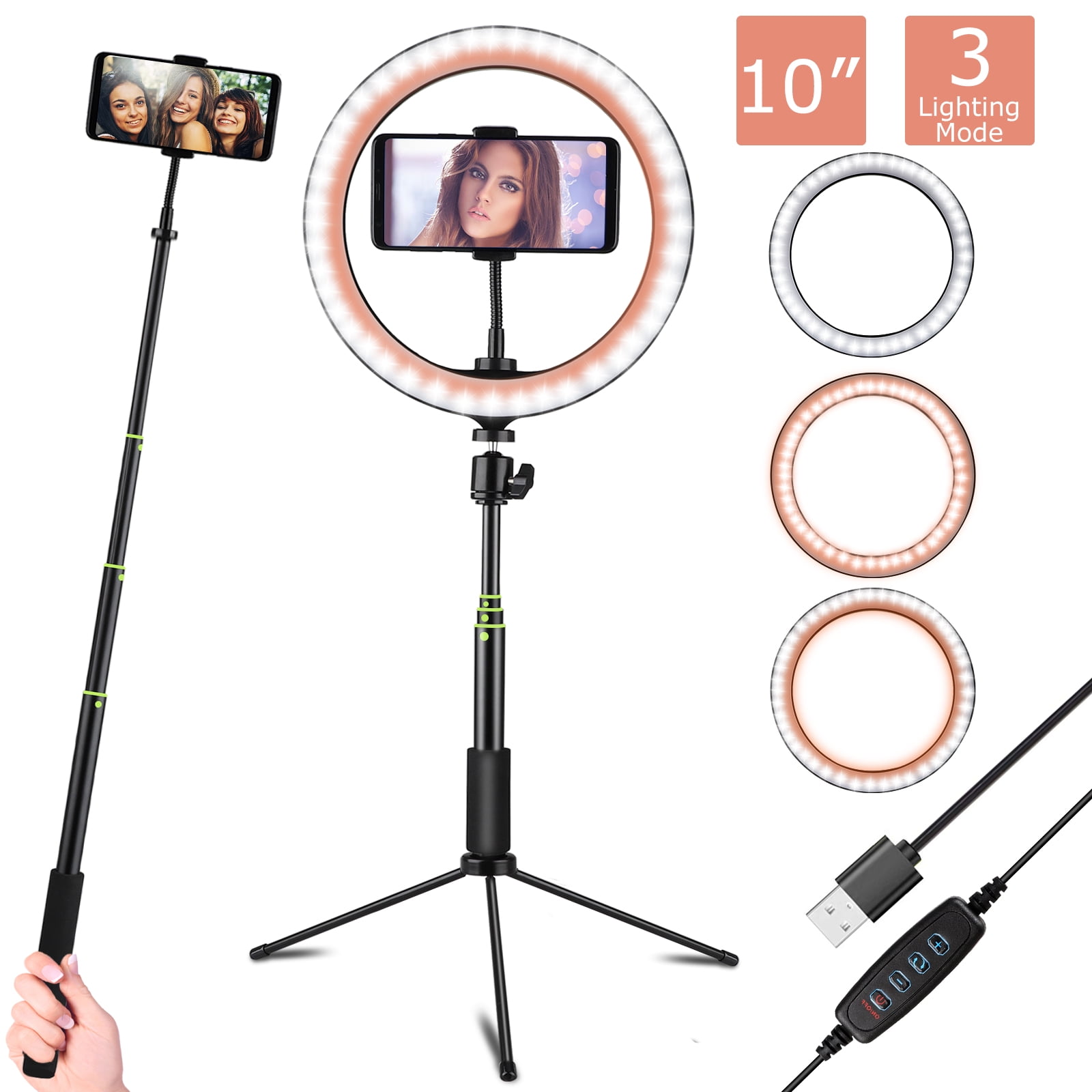 EEEkit Ring Light with Stand and Phone Holder, 10.2" Selfie Ring Light with Tripod Stand Fits for Tiktok/YouTube/Makeup/Photography
