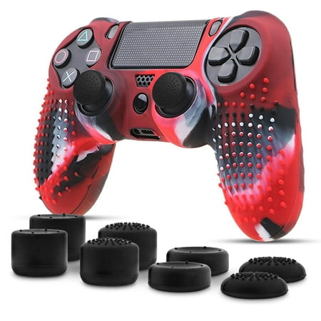 EEEkit Silicone Skin for PS4 Controller, Anti-Slip Sweatproof PS4 Grip Controller Covers, Protector Skin Case Cover Fit for Sony PlayStation 4 PS4/Slim/Pro Controller with 8 Thumb Grip Caps