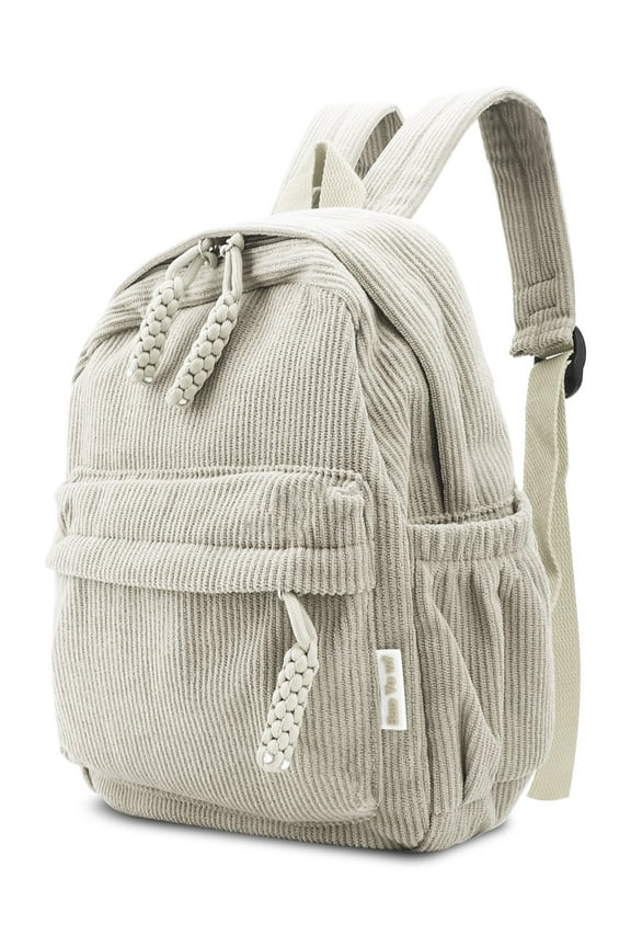 Small Corduroy Backpack, Lightweight Travel Bag with Zipper, Casual Bookbag for School