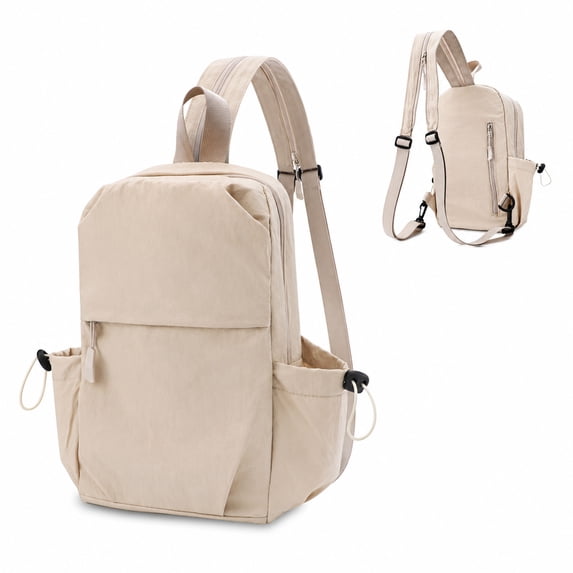 EEEkit Mini Backpack Purse for Women, Small Nylon Backpack, Convertible Crossbody Shoulder Bag for Travel, Beige