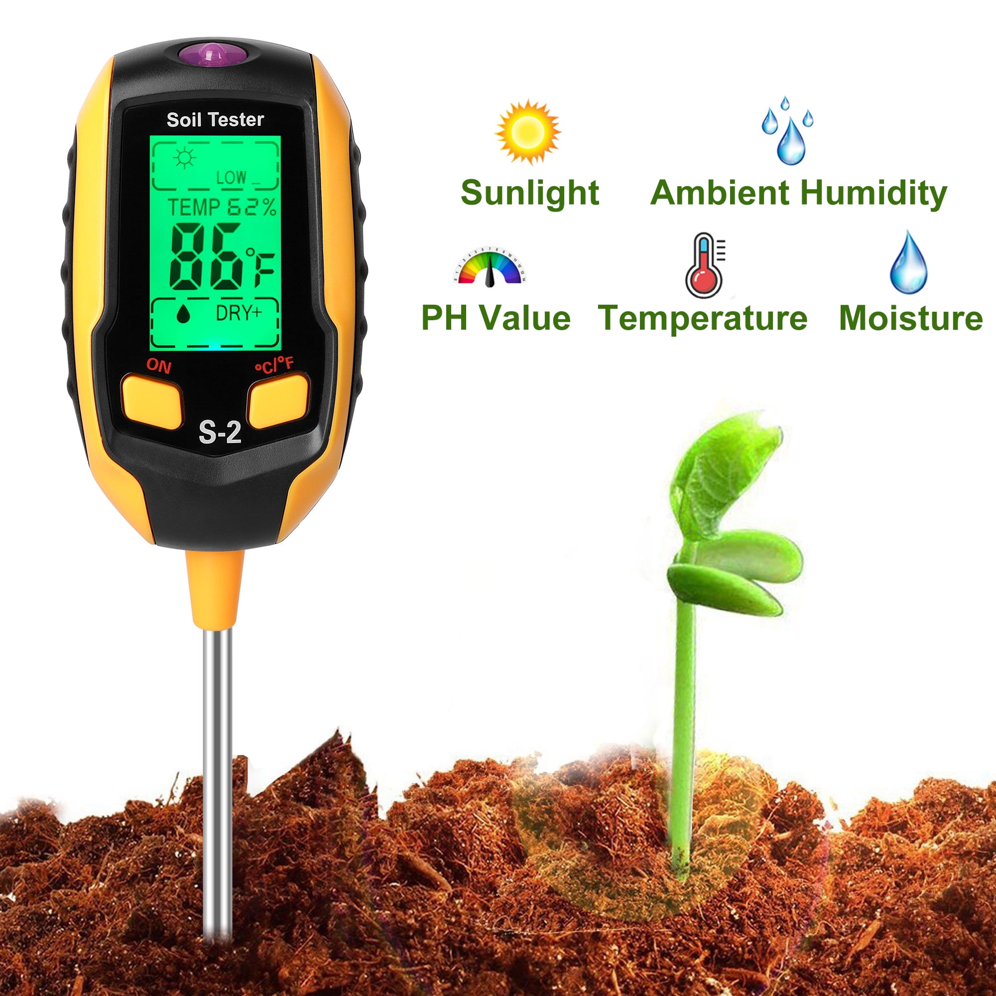 EEEkit Soil Tester, 5 in 1 Soil Moisture Temperature PH Sunlight  Environment Humidity Meter for Plant Care