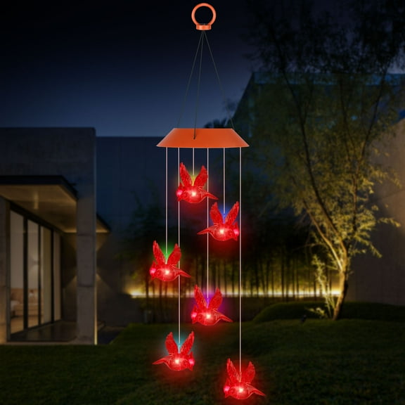 EEEkit Solar Cardinal Red Bird Wind Chime Lights, LED Cardinal Mobile Wind Chimes with S Hook, IP65 Waterproof for Patio Deck Yard Garden Home Decor