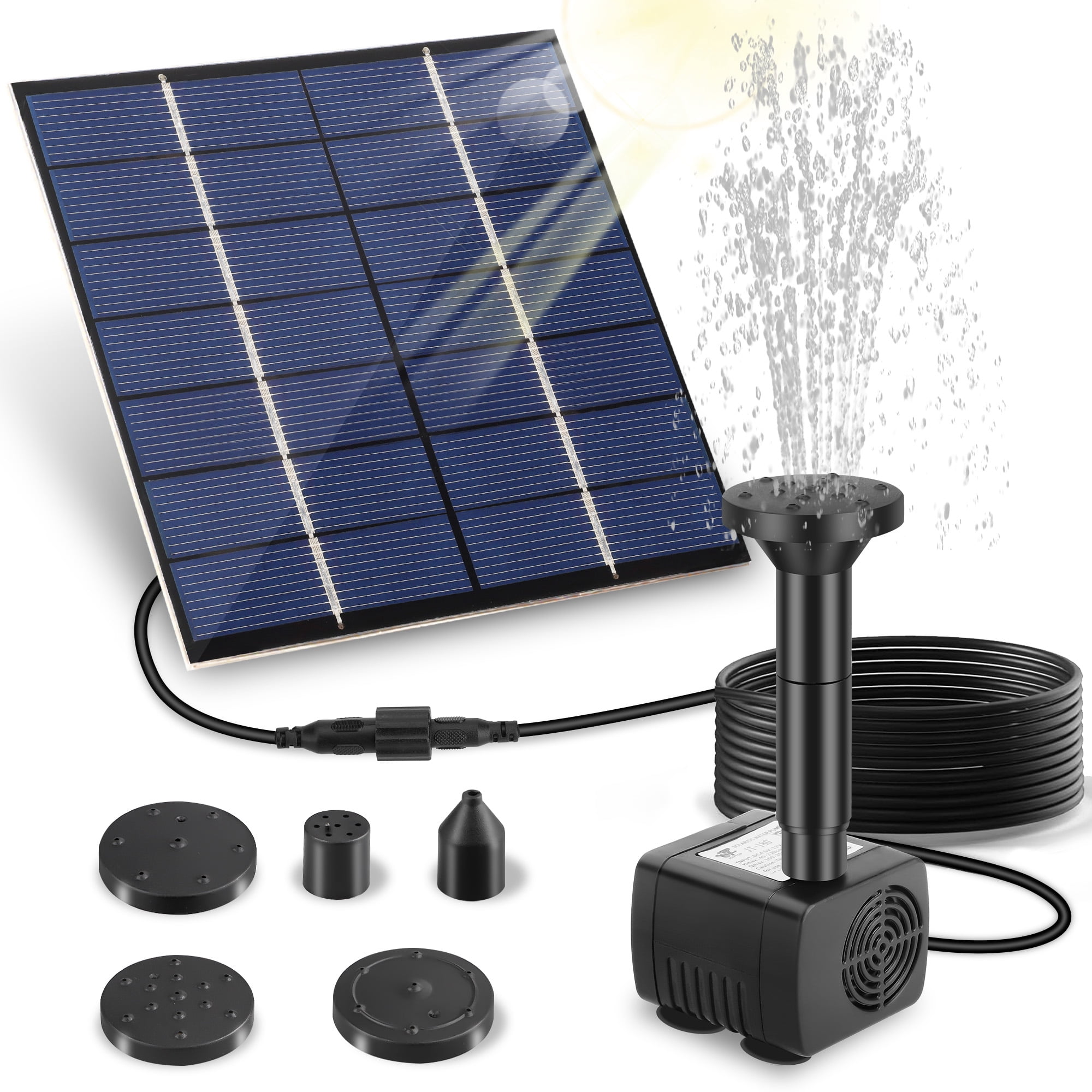 EEEkit Solar Fountain Pump for Bird Bath, Outdoor Solar Water Pump with 5 Nozzles for Pond, Fish Tank, Aquarium, 1.4W