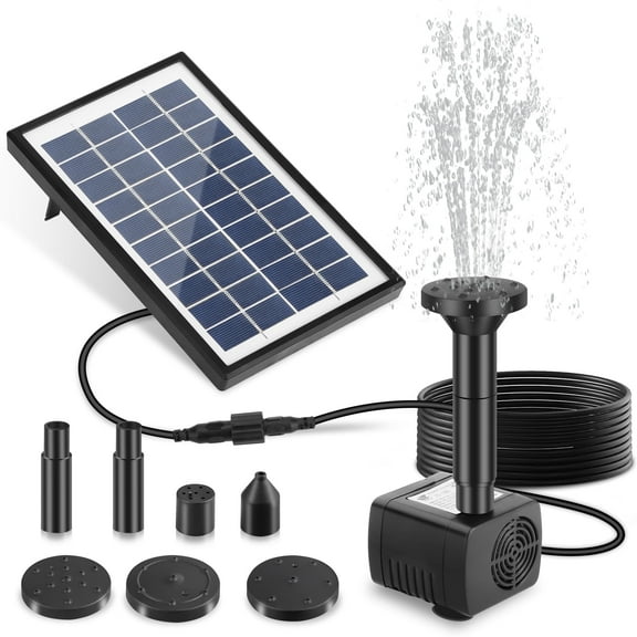 EEEkit Solar Fountain Pump for Bird Bath, Outdoor Solar Water Pump with 5 Nozzles for Pond, Fish Tank, Aquarium, 4W