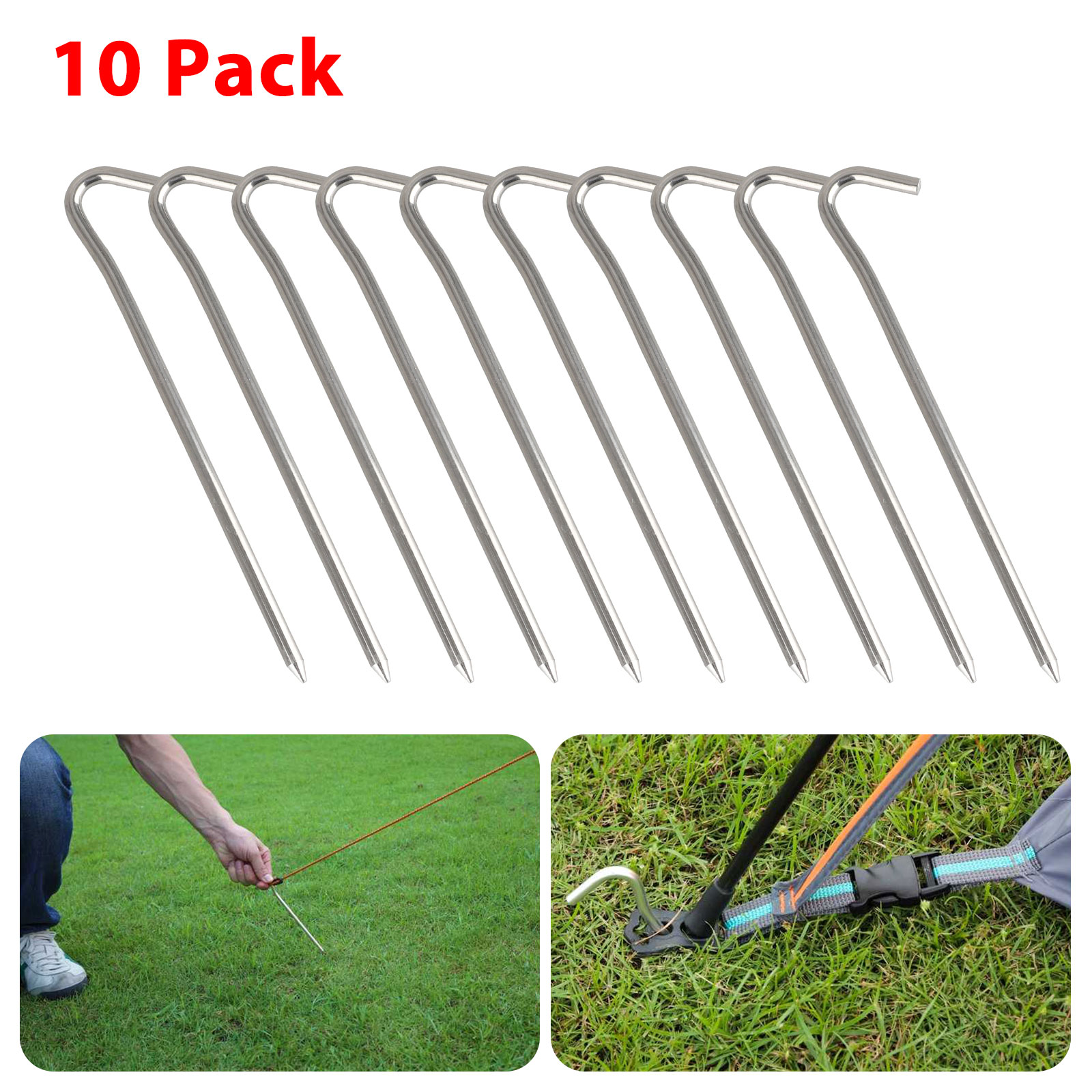 EEEkit Steel Tent Pegs, Garden Stakes, Heavy Duty Rust Free Camping Tent Stakes Aluminum Heavy Duty Camping Garden Canopy Stakes Pegs, Tent Stakes for Outdoor Camping, 10pcs - image 1 of 9