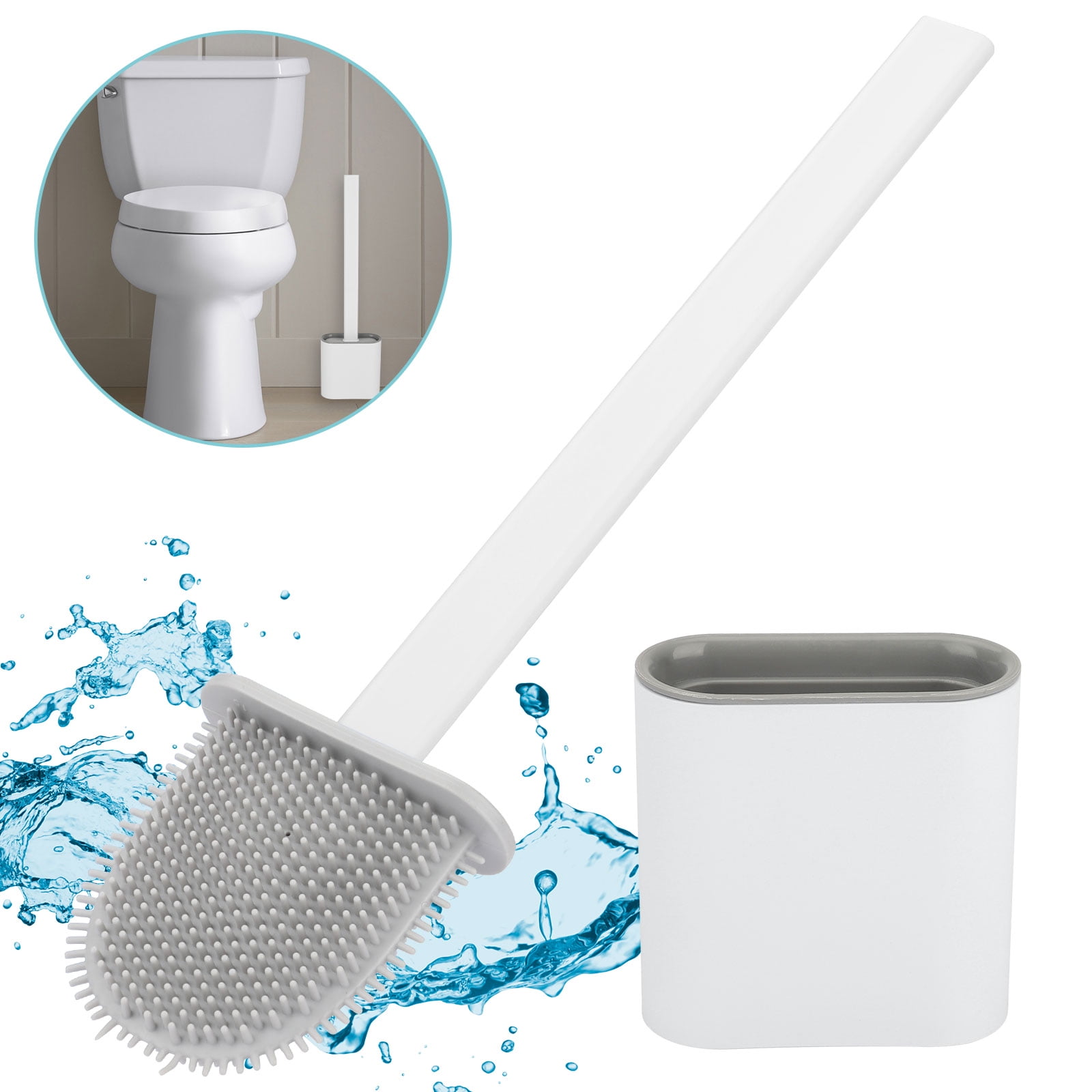 Silicone Toilet Brush and Holder Set, BTMWAY Toilet Bowl Brush with  Flexible Brush Head and No-Slip Long Plastic Handle, Deep Cleaner Toilet  Scrubber Wall Mounting Magic Silicone Toilet Brush, White 