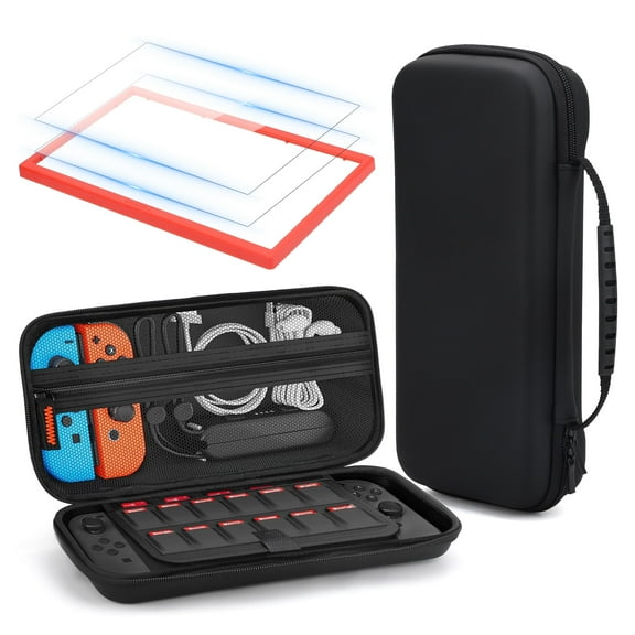 EEEkit Travel Carrying Case Fit for Nintendo Switch 2 2025, Large Volume Accessories Bundle Holder, 2 Screen Protector, Hard Protective Cover with 12 Game Cards, Black