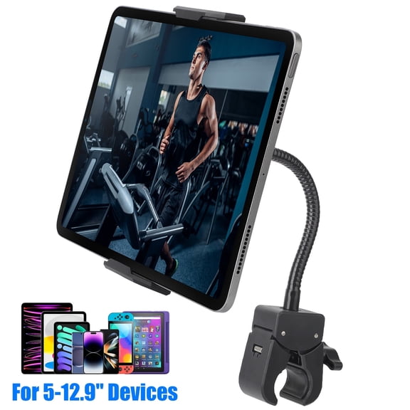 EEEkit Treadmill Tablet Mount for Bike, Gooseneck 360 Adjustable Bike Handlebar Mount Clamp Fit for 5-13" Galaxy, iPhone, Tablets, Phones
