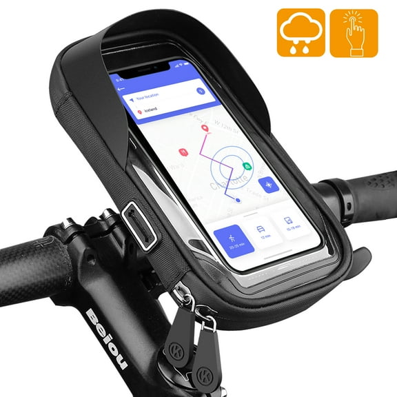 EEEkit Universal Phone Mount for Bike, Waterproof Bicycle Front Frame Handlebar Bag with Touch Screen, Phone Holder Case Compatible with iPhone 13 12 Pro 11 XS Max XR 8 Plus
