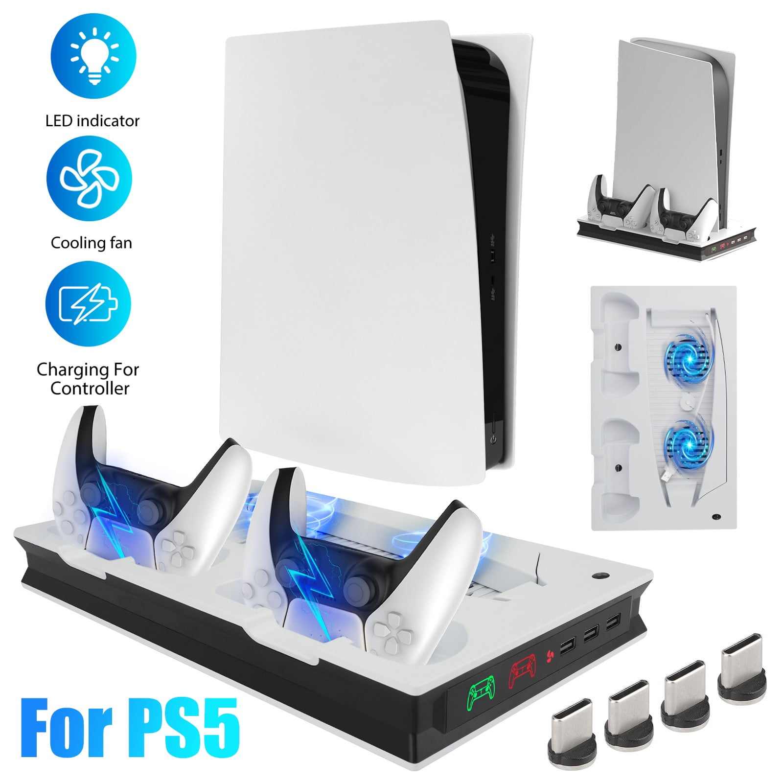 Kytok PS5 Stand Built in USB HUB, PS5 Controller Charger with RGB Light for  Dual PS5 Controllers, PS5 Cooling Station with 3-Level Cooling Fan