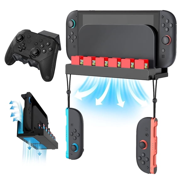 EEEkit Wall Mount Fit for Nintendo Switch 2, Metal Dock Wall Bracket Kit with 1 Controller Holder, 12 Game Card Holders, 2 Joy-Con Hooks, Near or Behind TV