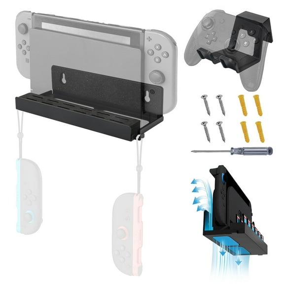 EEEkit Wall Mount Shelf Stand Accessories Fit for Nintendo Switch 2, with 12 Game Card Slots & 2 Joy-Con Hooks and Controller Hooks, Black