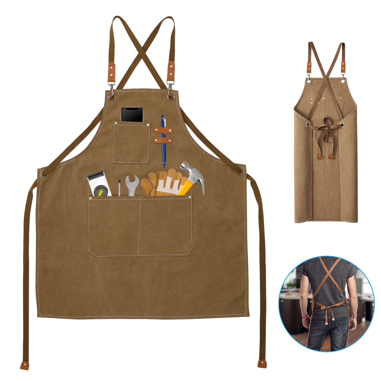 EEEkit Waxed Canvas Chef Apron, Heavy Duty Work Apron for Men Women