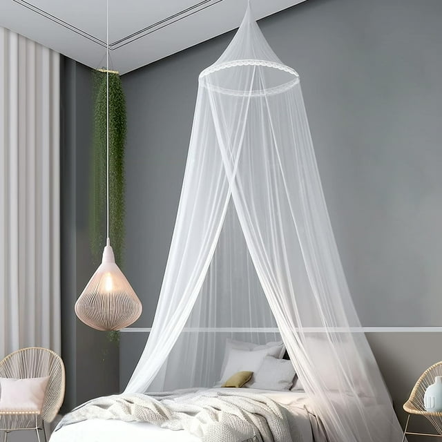 EEEkit White Bed Canopy, Mesh Mosquito Net with Opening Fit Twin to ...