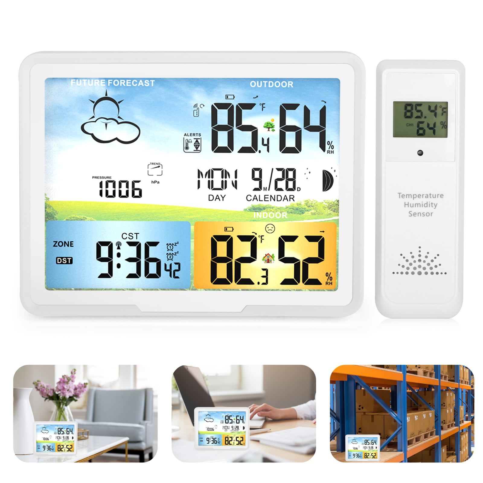 Wireless Weather Station Indoor Outdoor Thermometer, EEEkit Color LCD Display Digital Temperature Humidity Monitor, Weather Forecast Station with