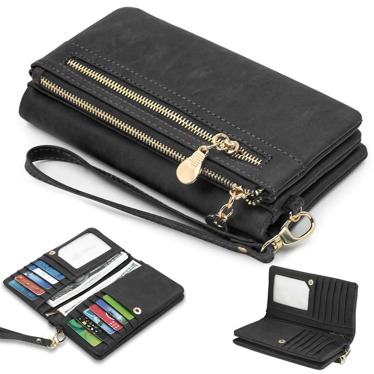 Women's Wristlet Clutch, EEEkit Leather Cell Phone Wallet, Large Capacity  Purse, Credit Card Holder with Wrist Strap 