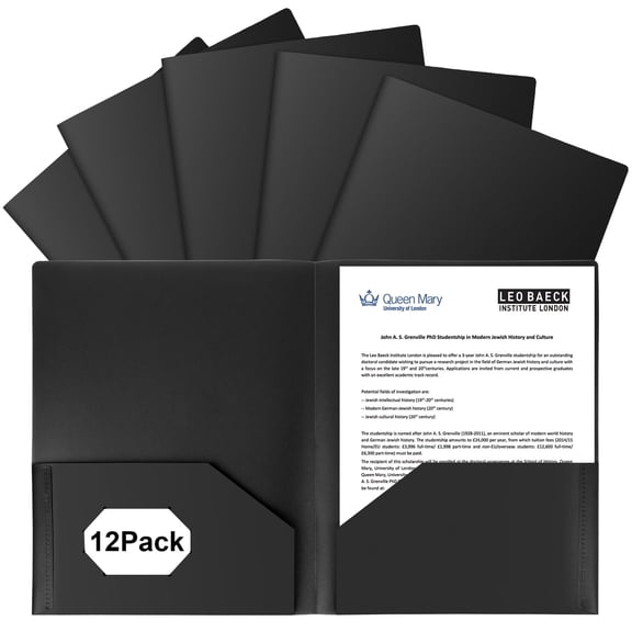 EEHZTSI 12-Pack Plastic Folders with Pockets, 2-Pocket Poly Folders Holds 8-1/2" x 11" Paper for School/Office/Home, Black