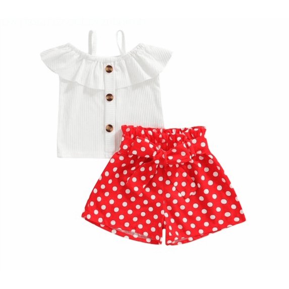 Summer Toddler Baby Girl Clothes Off Shoulder Ruffle Sling Crop Tops Short Pants 2Pcs Outfits