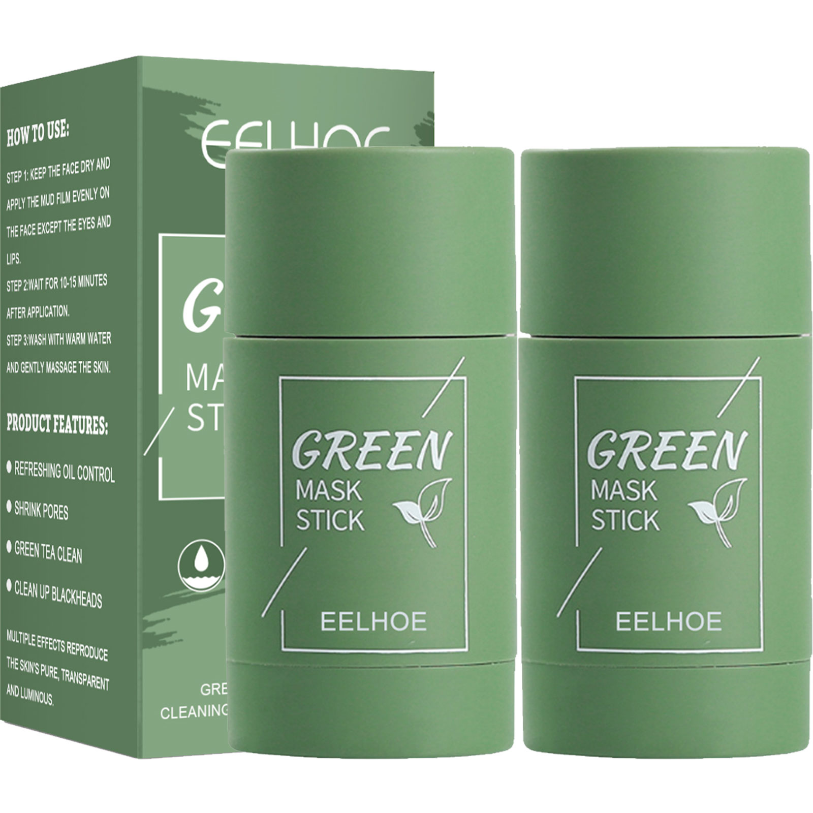 EELHOE Green Tea Clay Stick for Face Blackhead Remover Mask With