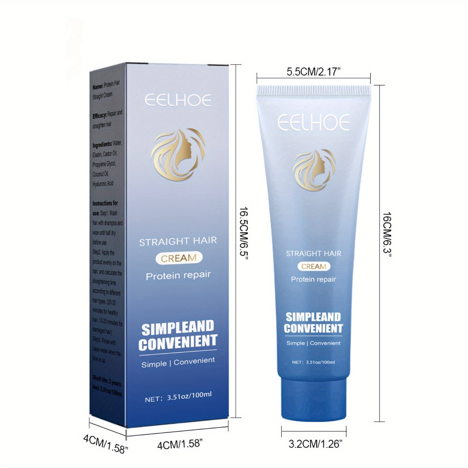 EELHOE Straight Hair Cream, 100ml/3.51oz, Protein Repair, AntiFrizz