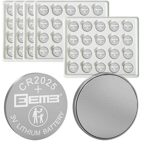 EEMB 100 Pack CR2025 Battery 3V Lithium Battery Button Coin Cell Batteries 2025 Battery for Key FOBs, calculators, Coin counters, Watches, Heart Rate Monitors, Glucose Monitors and More
