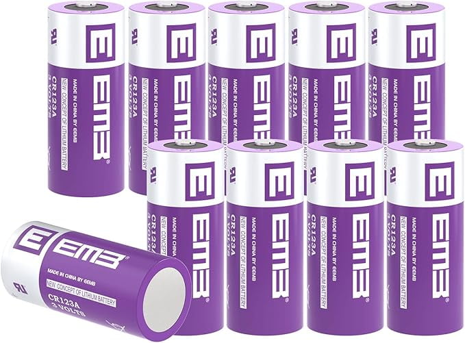 EEMB 10PACK CR123A Lithium Batteries 3V 1700mAh CR123 Battery with High Capacity for Flashlight Toys Alarm System Non-Rechargeable Battery