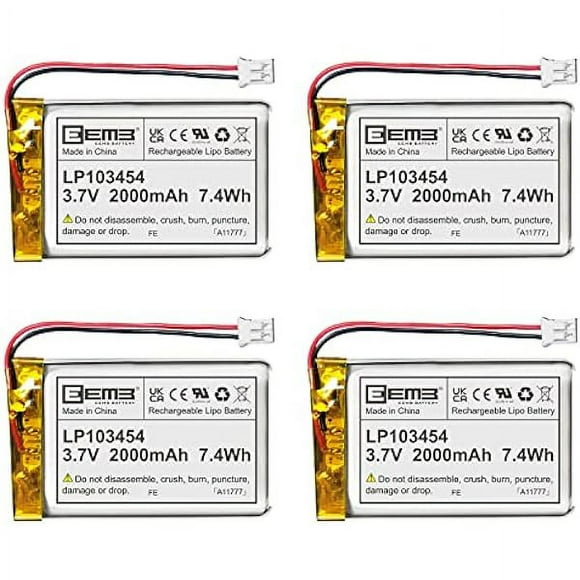 EEMB 4PACK Lithium Polymer Battery 3.7V 2000mAh 103454 Lipo Rechargeable Battery Pack with Wire JST Connector for Speaker and Wireless Device- Confirm Device & Connector Polarity Before Purchase