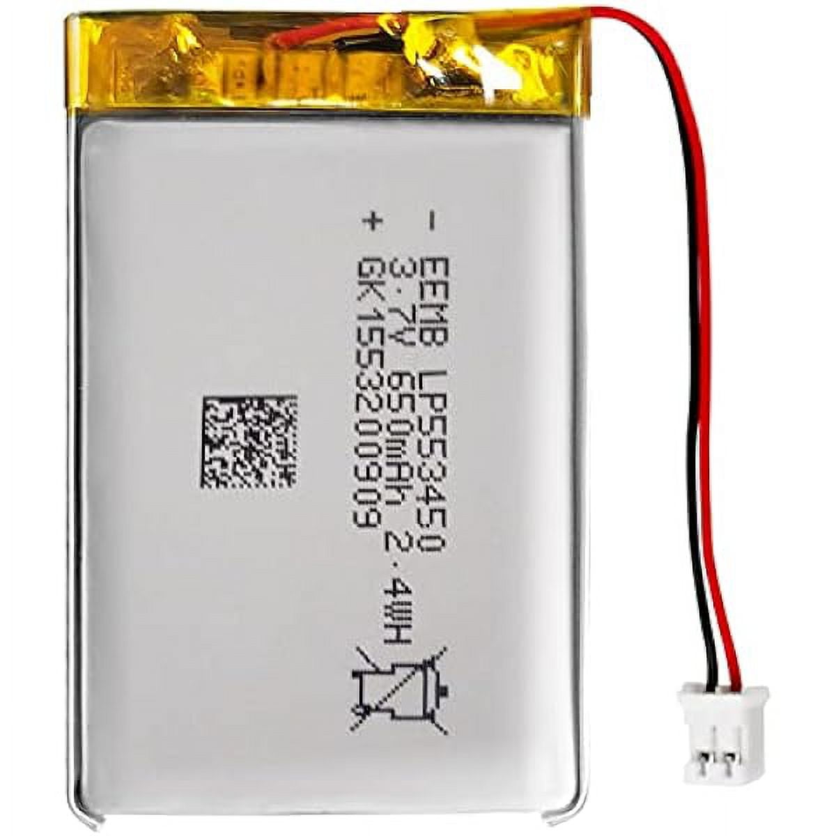 EEMB Lithium Polymer Battery 3.7V 650mAh 553450 Lipo Rechargeable Battery Pack with Wire JST Connector for Speaker and Wireless Device- Confirm Device & Connector Polarity Before Purchase