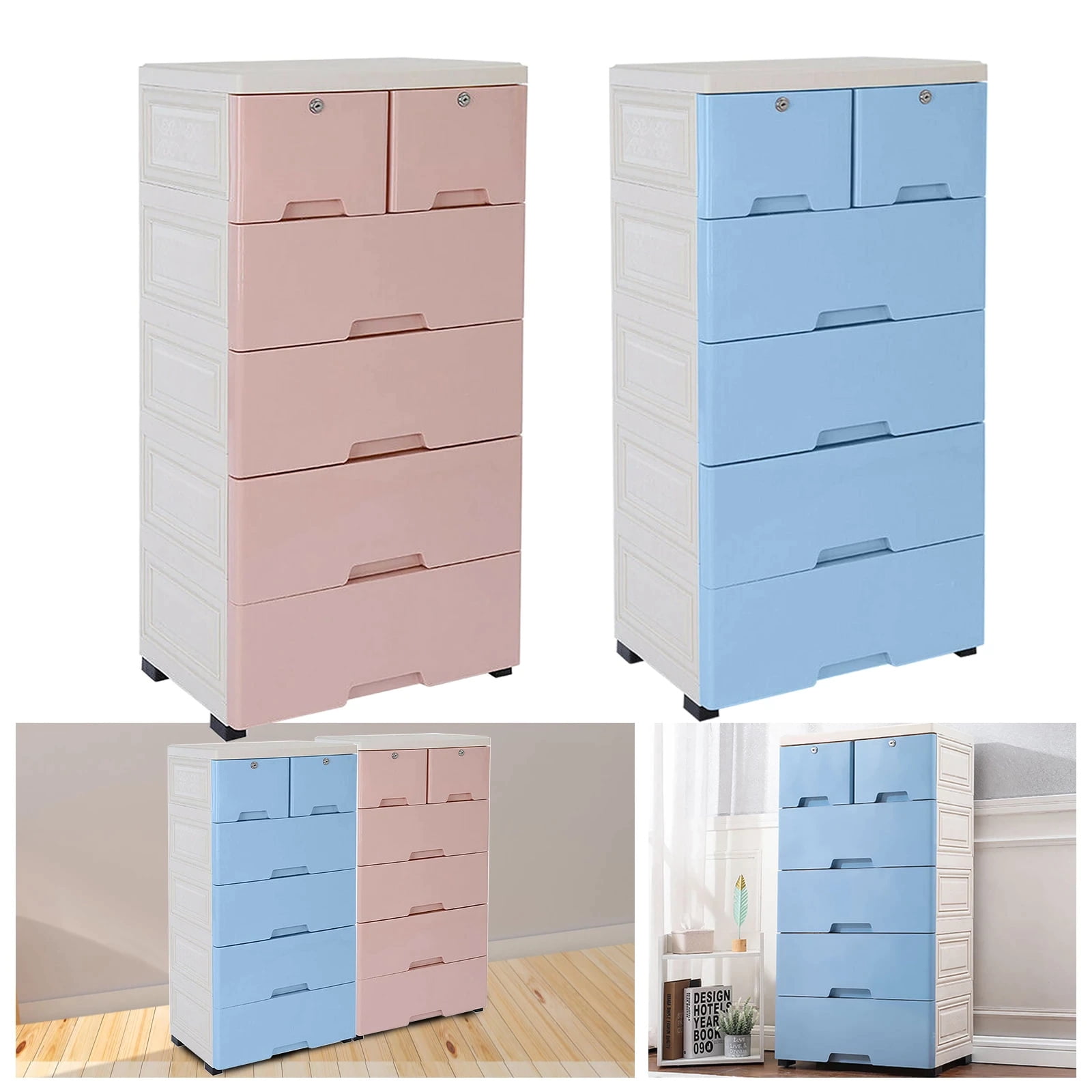 EEPHO 6 Drawer Plastic Dresser With Wheels Storage Tower Closet