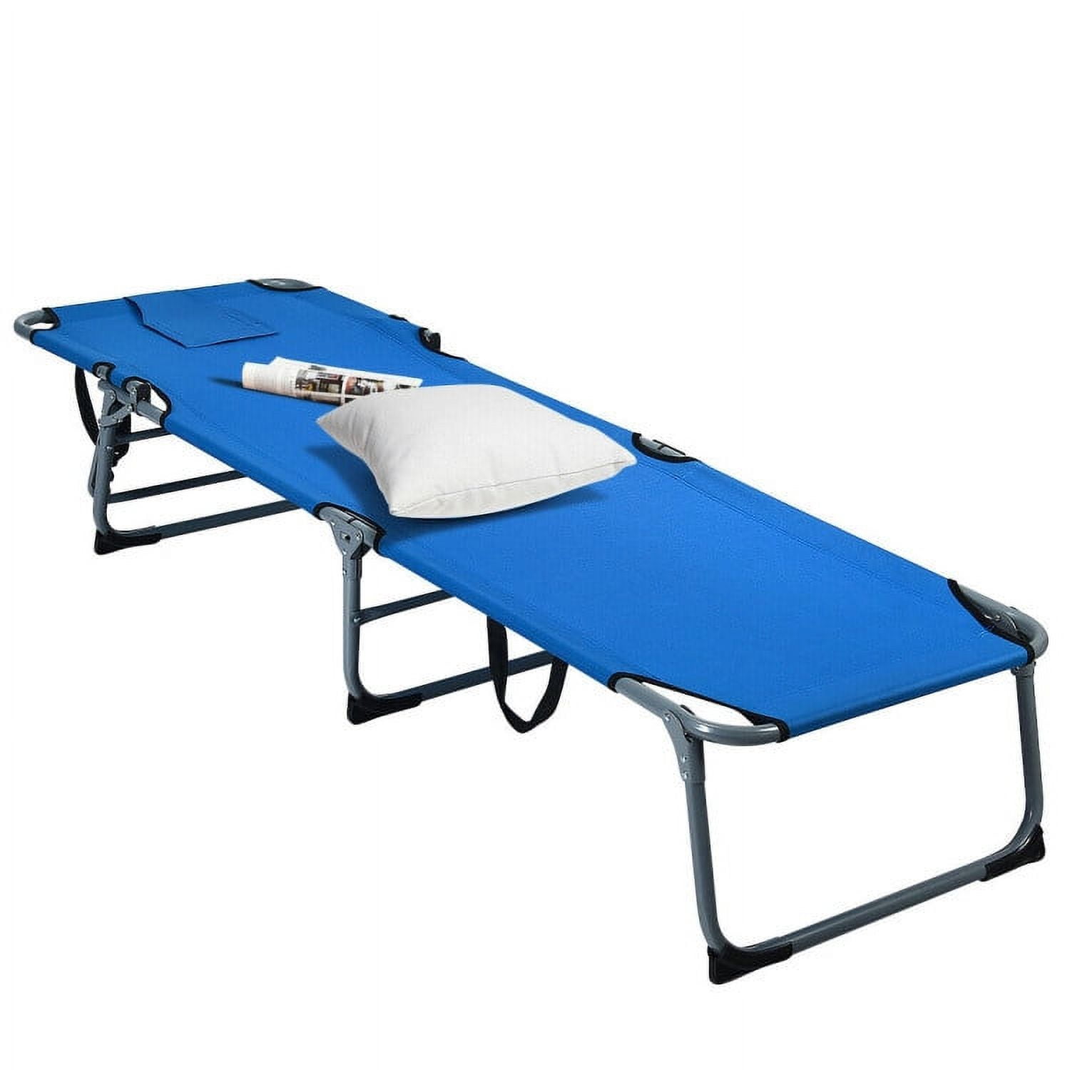 Blue Adjustable Steel Folding Chaise Lounge with Cushion