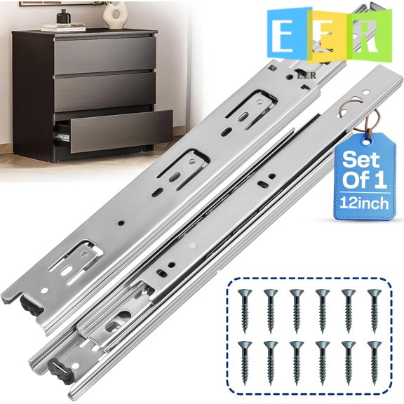 EER 12 Inch Drawer Slides 1 Pairs (2pcs) Heavy Duty Full Extension Ball Bearing, Side Mount Drawer Rails, 12" Drawer Slide Glides for Dresser, Cabinet, Kitchen - Draw slides Sliders 100LB Capacity