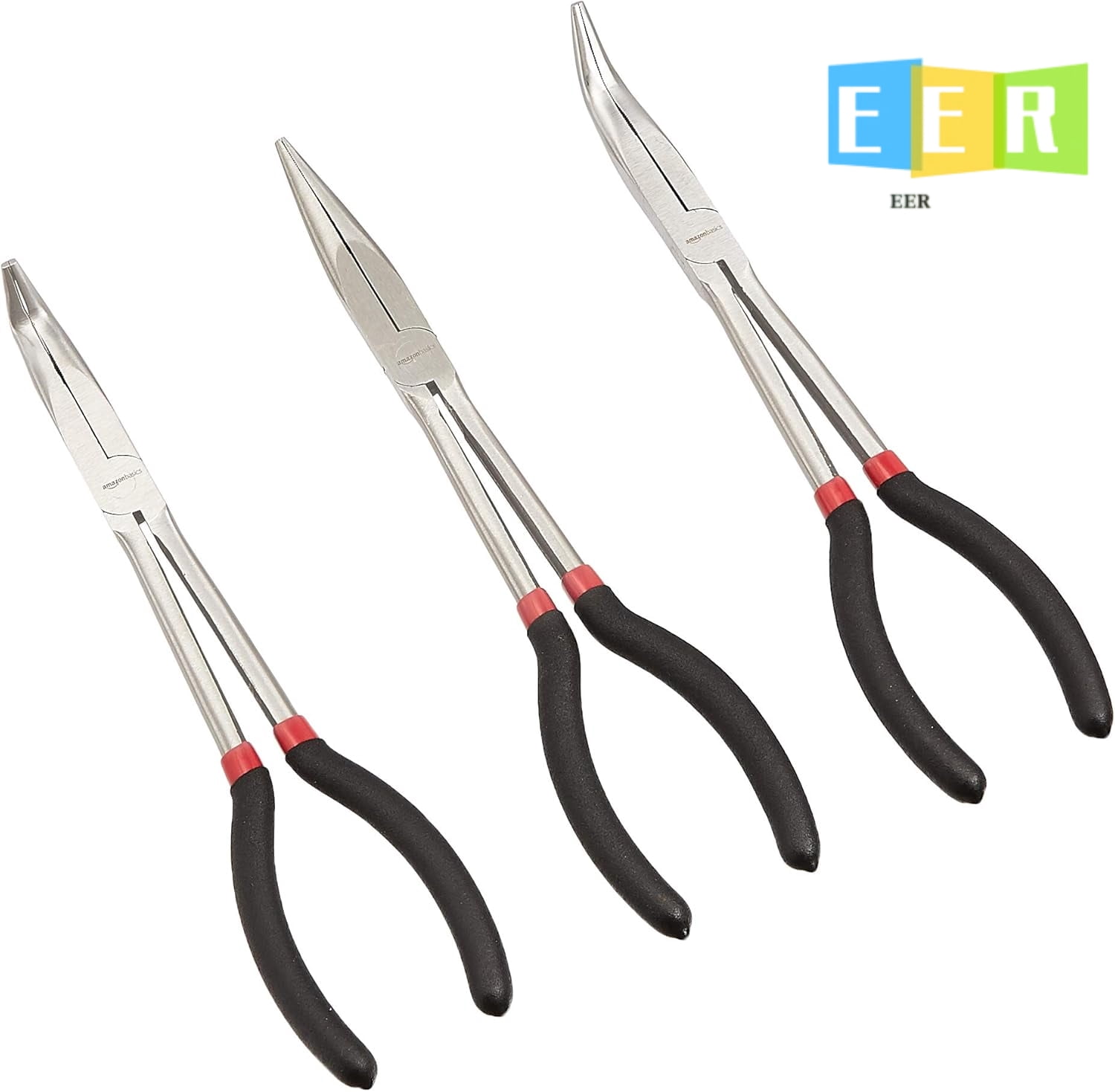 EER  Extra Long Reach Needle Nose Pliers Tool Set for Narrow Spaces, Versatile, 3-Piece, Black
