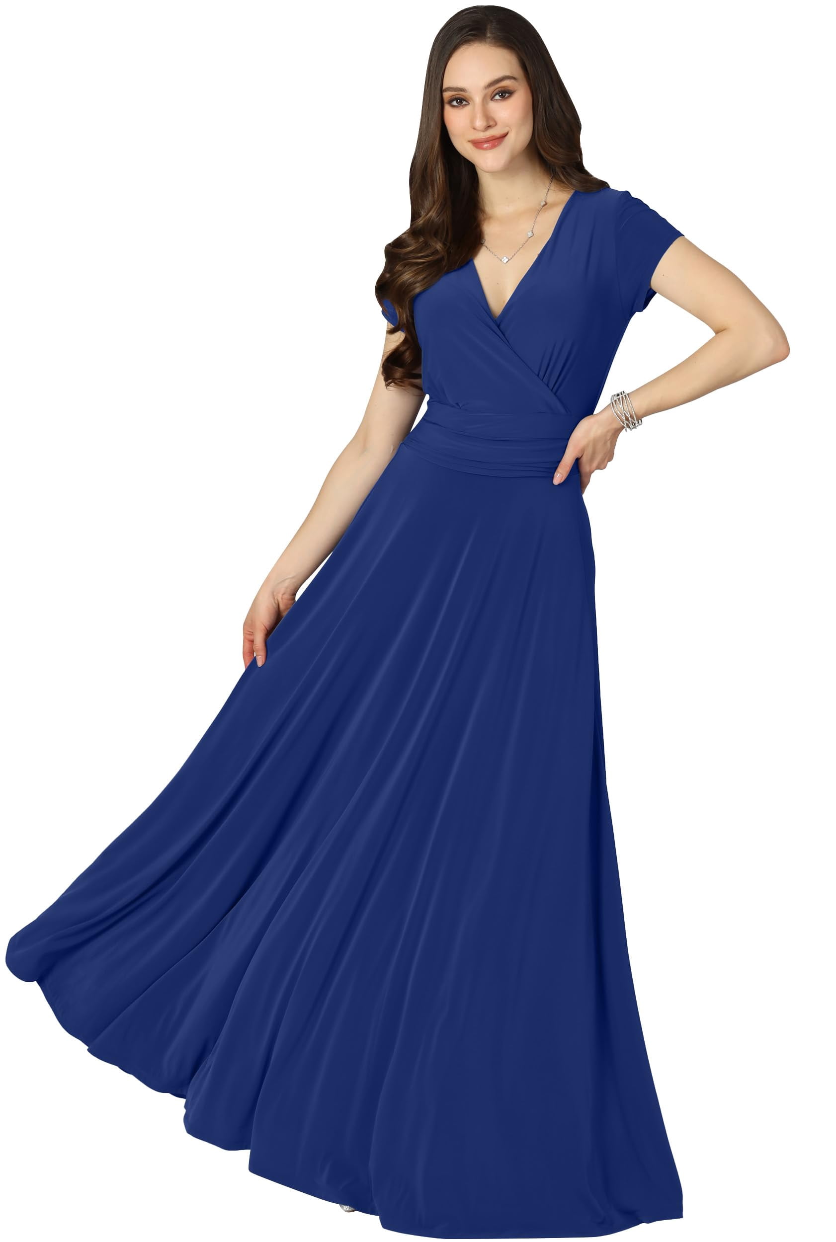 Work Sundresses EESK Plus Size Womens Long Cap Short Sleeve V-Neck Flowy Cocktail ...
