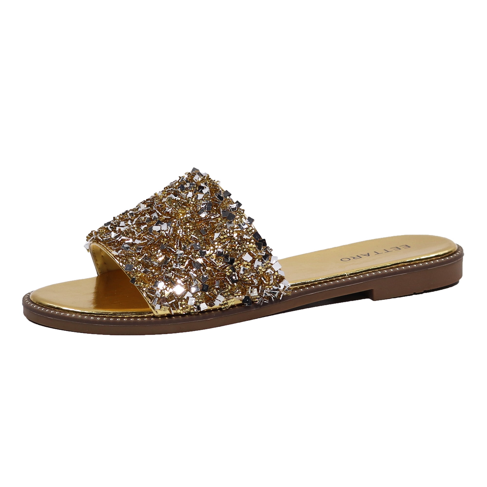 EETTARO Women's Glitter Shiny Slide Sandals Sparkle Fancy Flat Slippers ...